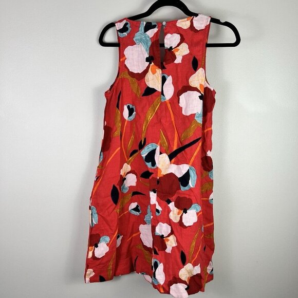Sigrid Olsen Linen Trapeze Dress Orange Floral Tropical Island Vacation Beachy - Picture 4 of 8